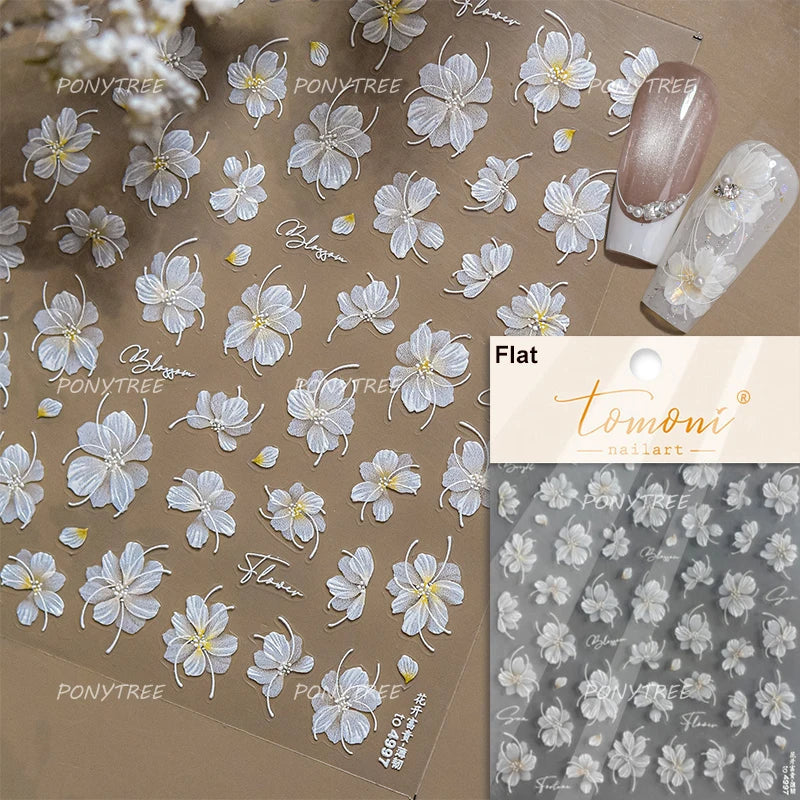 White Pink Flower Dreamy Romantic Petal Jelly Shiny Peach Blossom Polarized Light Delicate Nail Art Stickers 5D Manicure Decals (ONLINE ORDER ONLY)