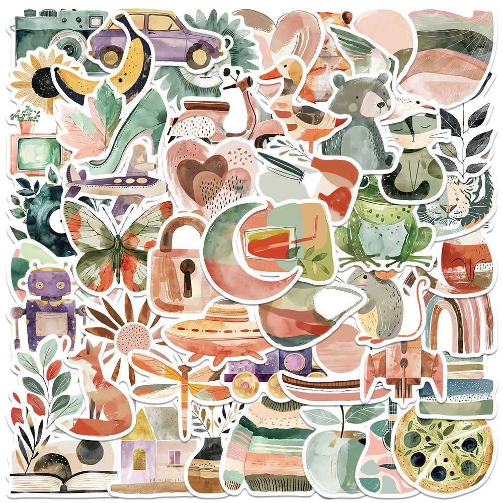 50pcs Aesthetic Cartoon Bohemia Kids Stickers DIY Waterproof Graffiti For Luggage Guitar Laptop Phone Vinyl Decals (ONLINE ORDER ONLY)