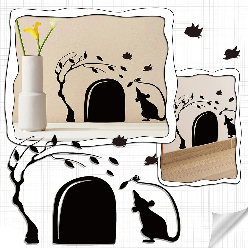 Funny Mouse Hole Wall Stickers Living Room Decor Waterproof Pvc Home Decoration Art Refrigerator Decals Creative Diy Decor (ONLINE ORDER ONLY)