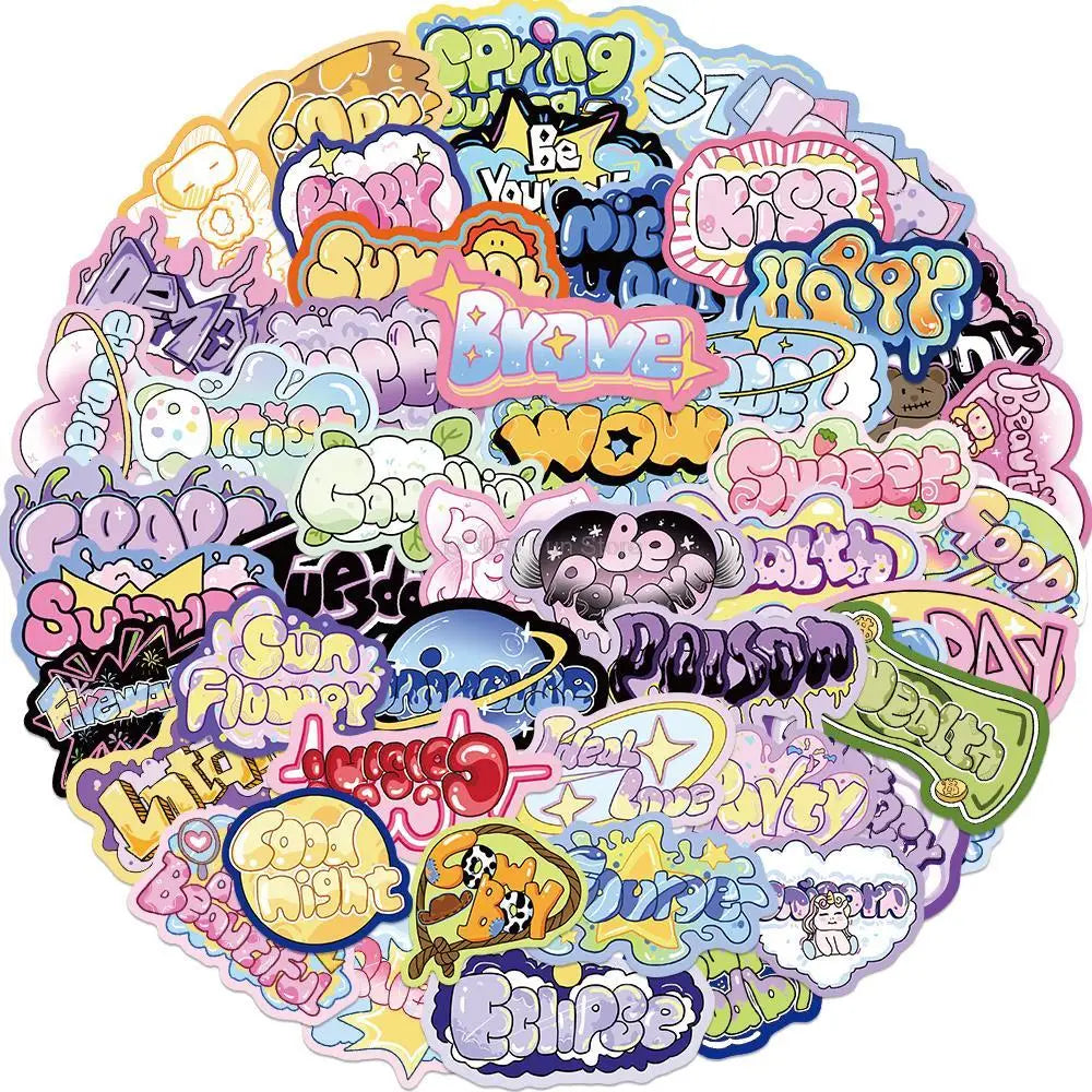 50PCS Cute Cartoon Graffiti Stickers Waterproof PVC for Luggage, Guitar, Cup, Phone, Book (Online Order Only)