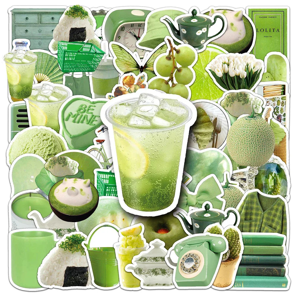 Green Cartoon Stickers Pack - Aesthetic Laptop, Suitcase, Phone, Wall Decals (Online Order Only)