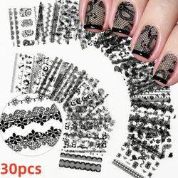 30pcs Black Flowers Nail Art Stickers 3D Self Adhesive Daisy Floral Nail Tips Design Decals Manicure Supplies For Women & Girls* (ONLINE ORDER ONLY)