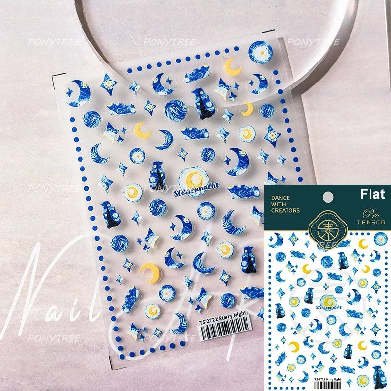Chic Colourful Star Moon Curved Line Arc Necklace Love Heart Hanging in The Air Cherry Adhesive Nail Art Stickers Manicure Decal (Online Order Only)
