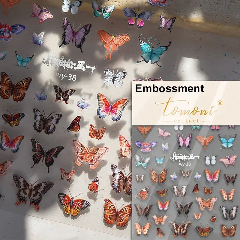 Charming Golden Gradient Shiny Rhinestone Jelly Butterfly Flower Petal Bowknot 3D Self Adhesive Nail Art Sticker Manicure Decals (ONLINE ORDER ONLY)