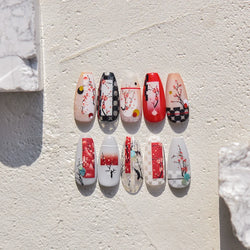 Red Plum Blossom Flower Chinese 3D Self Adhesive Nail Art Decoration Stickers Cheongsam Iris Lily Lotus Vase 5D Manicure Decals (ONLINE ORDER ONLY)