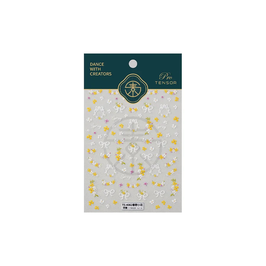 Yellow Purple Mini Flower White Lace Bowknot Flower Bouquet Spring 5D  Adhesive Nail Art Decoration Stickers DIY Manicure Decals (ONLINE ORDER ONLY)