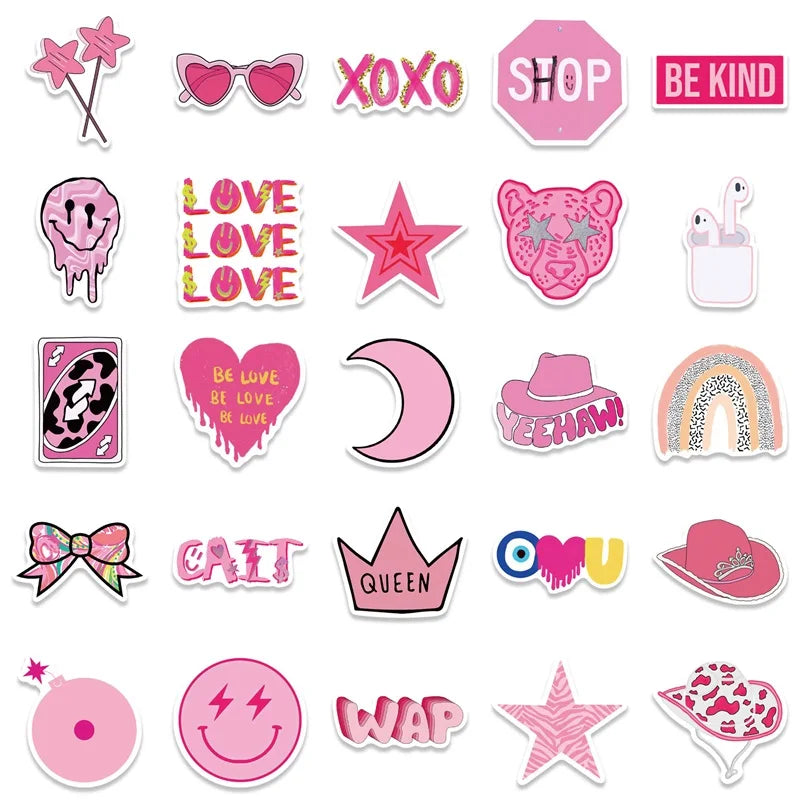 10/30/50PCS Cute Pink Thing PVC Sticky Sticker Aesthetic DIY Korean Stationery Decoration Scrapbooking School Supplies for Kids (Online Order Only)
