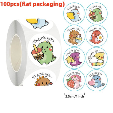 1 Inch Dinosaur Thank You Stickers - 50/100/500pcs Labels for Packaging, Gifts, Baking, Decor (Online Order Only)
