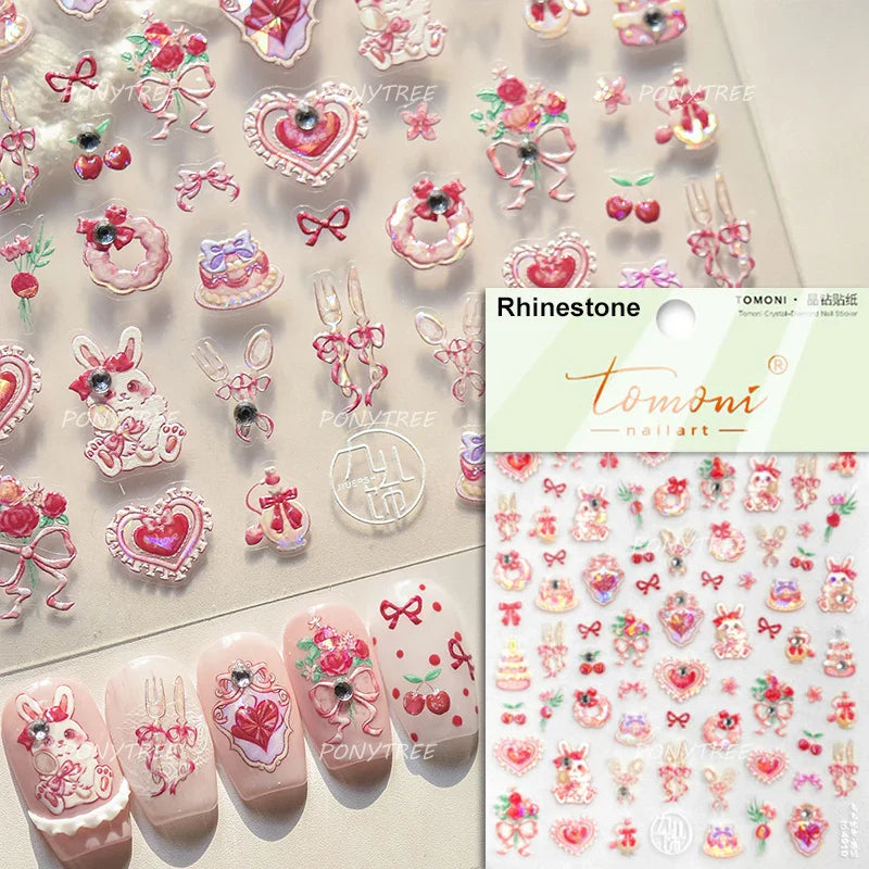 Black Rabbit Bunny Ribbon Bowknot Flower Cake Daisy Dessert Knife Fork Butterfly Self Adhesive Nail Art Stickers Manicure Decals (ONLINE ORDER ONLY)