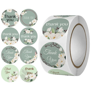 100-500PCS seals stickers Thank You Stickers for Business New Small Merci Roll Sticker Packaging Sticker Flower Rolling Label (ONLINE ORDER ONLY)