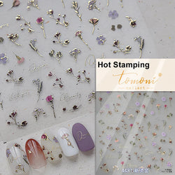 Dried Flowers Rose Butterfly Love Heart Golden Stroke Flying Crane Silver Adhesive Nail Art Stickers Rhinestone Manicure Decals (ONLINE ORDER ONLY)