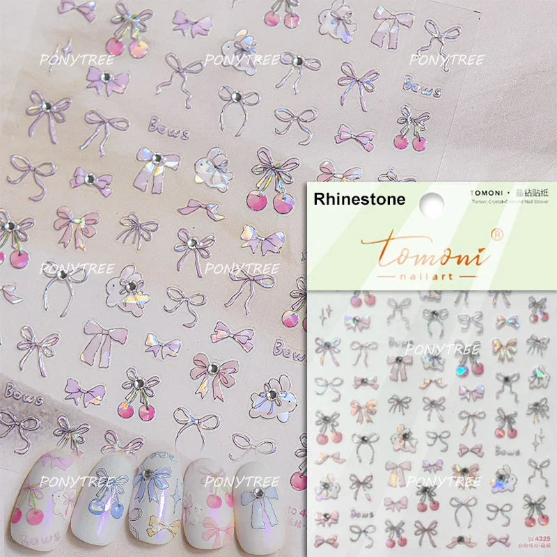Dreamy Shiny Bowknot Ribbon Lace Delicate Tie Charming 5D Nail Art Decoration Sticker Self Adhesive Manicure Decal DIY Wholesale (ONLINE ORDER ONLY)