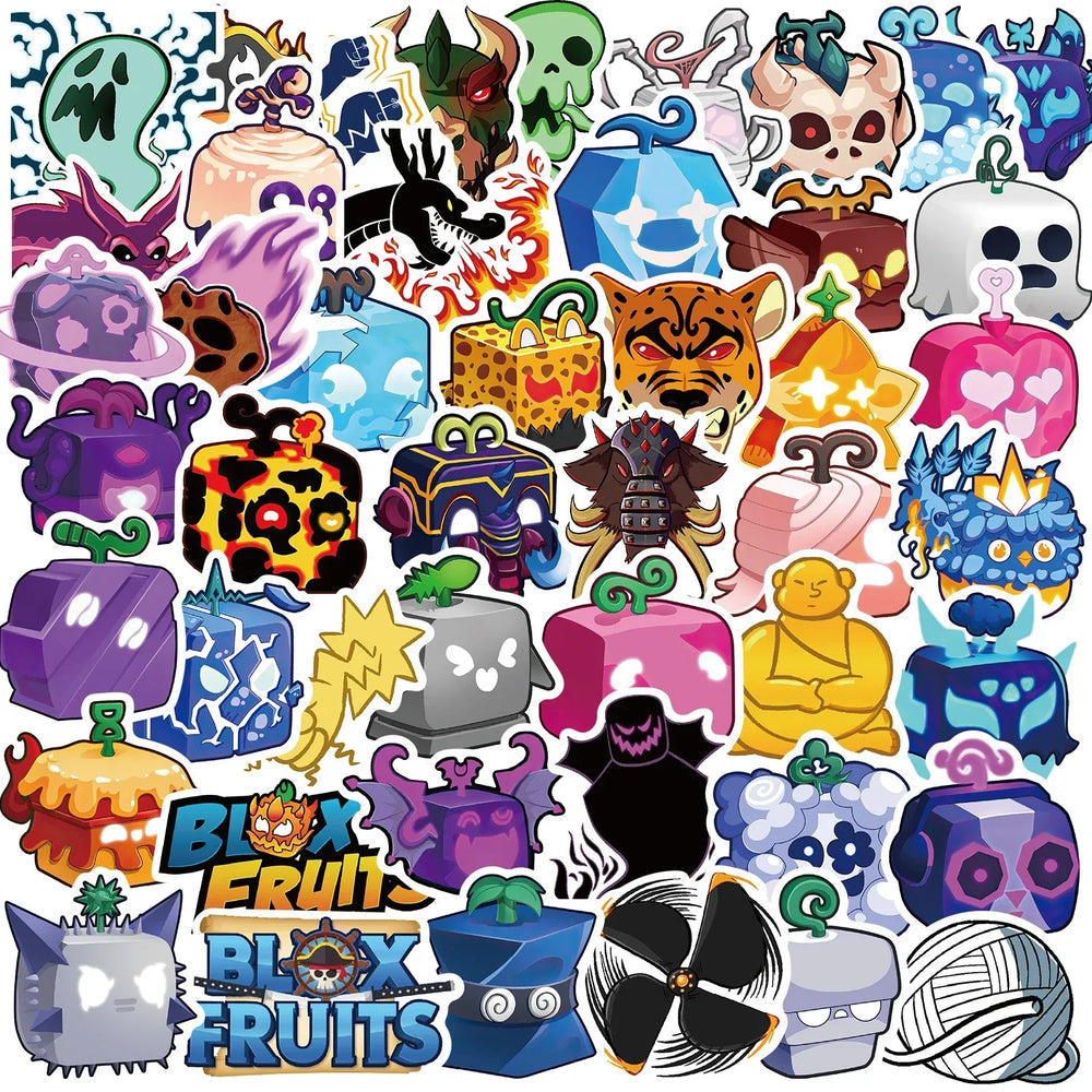 50pcs Cute Strange Blox Fruits Stickers Cartoon DIY For Skateboard Phone Case Laptop Waterproof Cool Sticker Decals Toy (ONLINE ORDER ONLY)