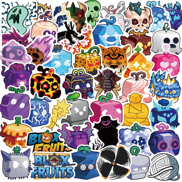 50pcs Cute Strange Blox Fruits Stickers Cartoon DIY For Skateboard Phone Case Laptop Waterproof Cool Sticker Decals Toy (ONLINE ORDER ONLY)