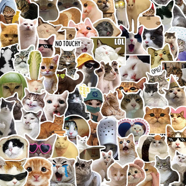 10/50/100pcs Funny Cute Cat MEME Animals Stickers Kawaii Decals Scrapbooking Notebook Luggage Laptop Skateboard Sticker Toy (ONLINE ORDER ONLY)