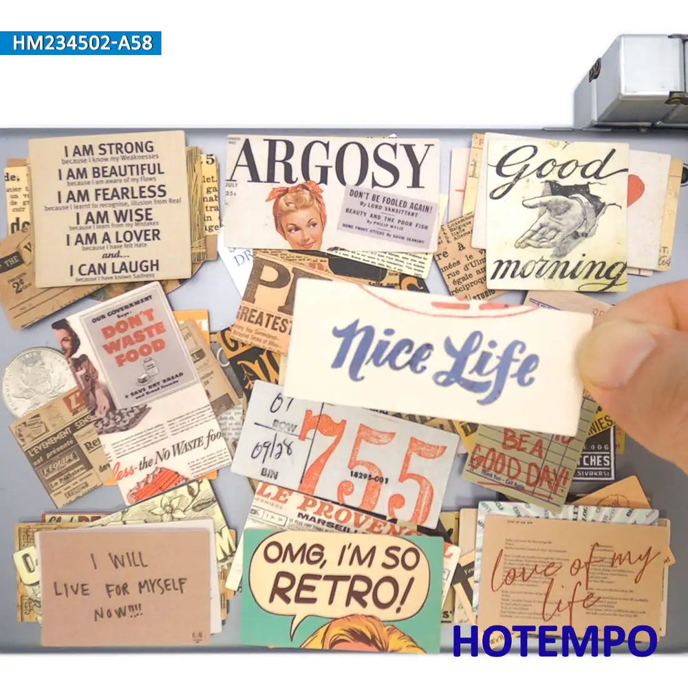 20/30/58Pieces Vintage Newspaper Clippings Funny Retro Poster Stickers for Phone Scrapbook Diary Luggage Car Laptop Sticker Toys (ONLINE ORDER ONLY)