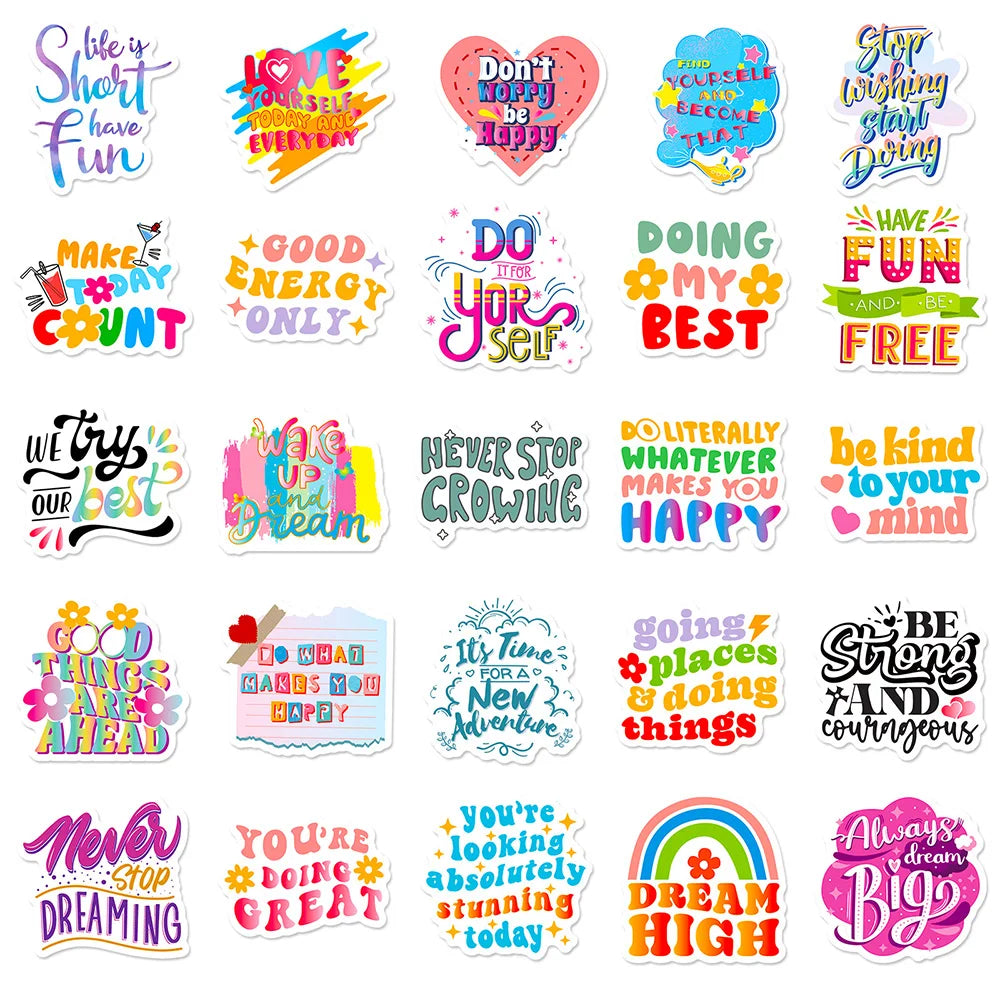 10/30/50/100pcs Cute Cartoon Motivational Phrase Stickers Inspirational Quote Decals Laptop Suitcase Phone Decoration Sticker (ONLINE ORDER ONLY)
