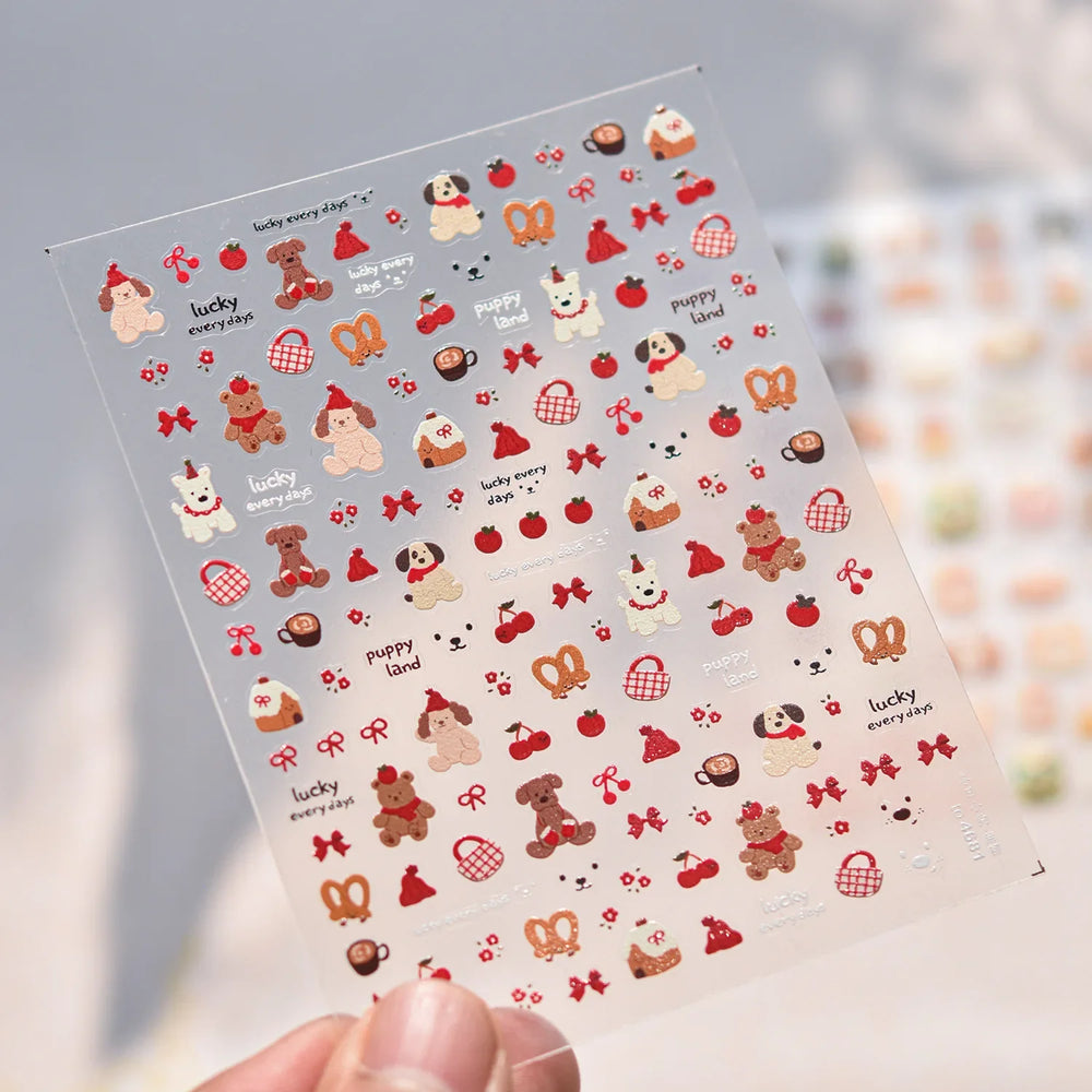 Cute Mango Dog Puppy Bear Bichon Blueberries Strawberry Cake Fruit Juice Desserts Corgi Adhesive Nail Art Sticker Manicure Decal (Online Order Only)