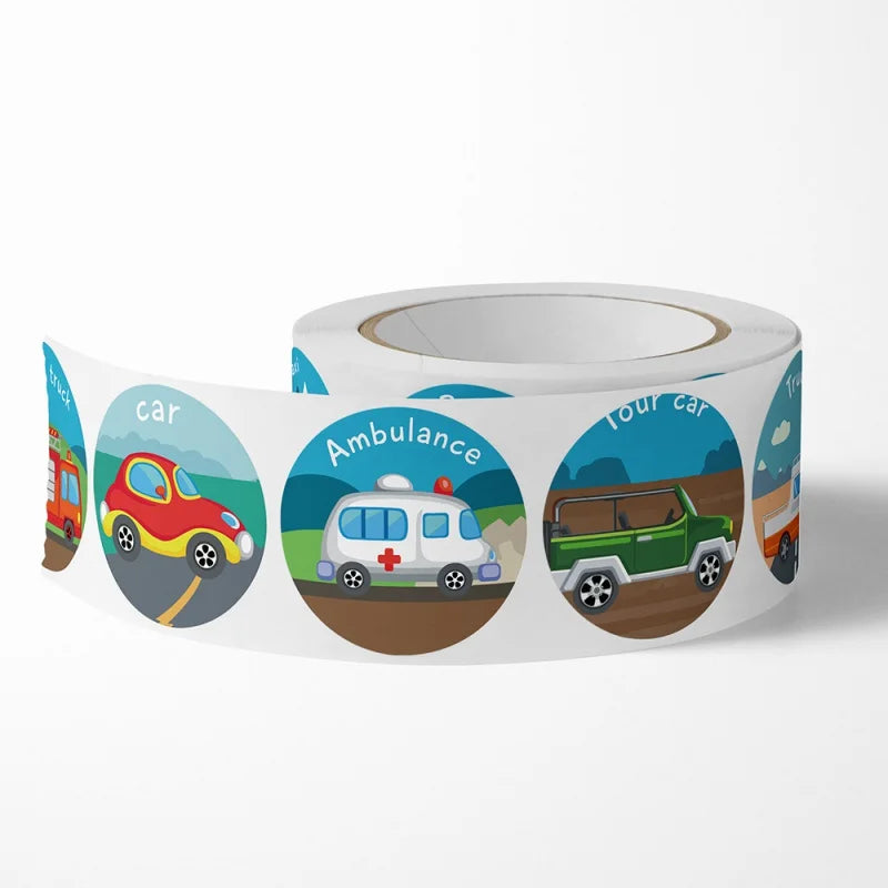 500pcs Vehicle Thank You Stickers Cute Cartoon Ambulance Taxi Teacher Reward Sticker for Kids Birthday Party Seal Labels (Online Order Only)