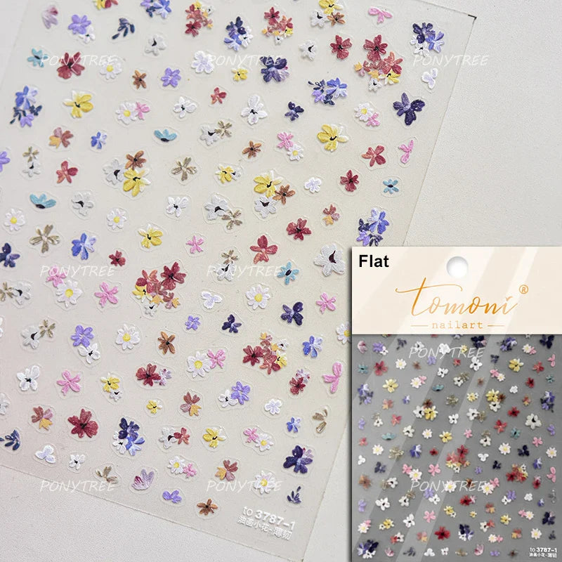 Colorful Dried Flowers Wreath Floral Plant Petal Bud Garden Charming 5D Reliefs Self Adhesive Nail Art Stickers Manicure Decals (Online Order Only)