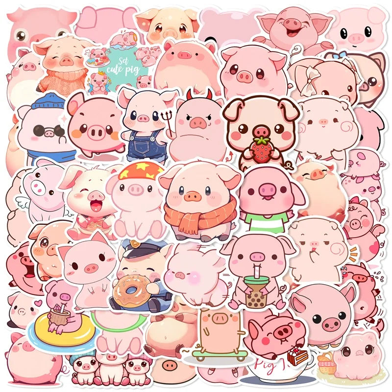 10/30/50PCS Kawaii Pink Pig PVC Sticker Aesthetic DIY Decoration Scrapbooking Stationery Hand Accounting Supplies for Kids (ONLINE ORDER ONLY)