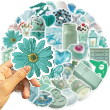10/30/50PCS Cute Mint Green Stickers Ins Style Simple Aesthetic Decals Notebook Fridge Laptop Phone Bike DIY Decoration Kids Toy (Online Order Only)