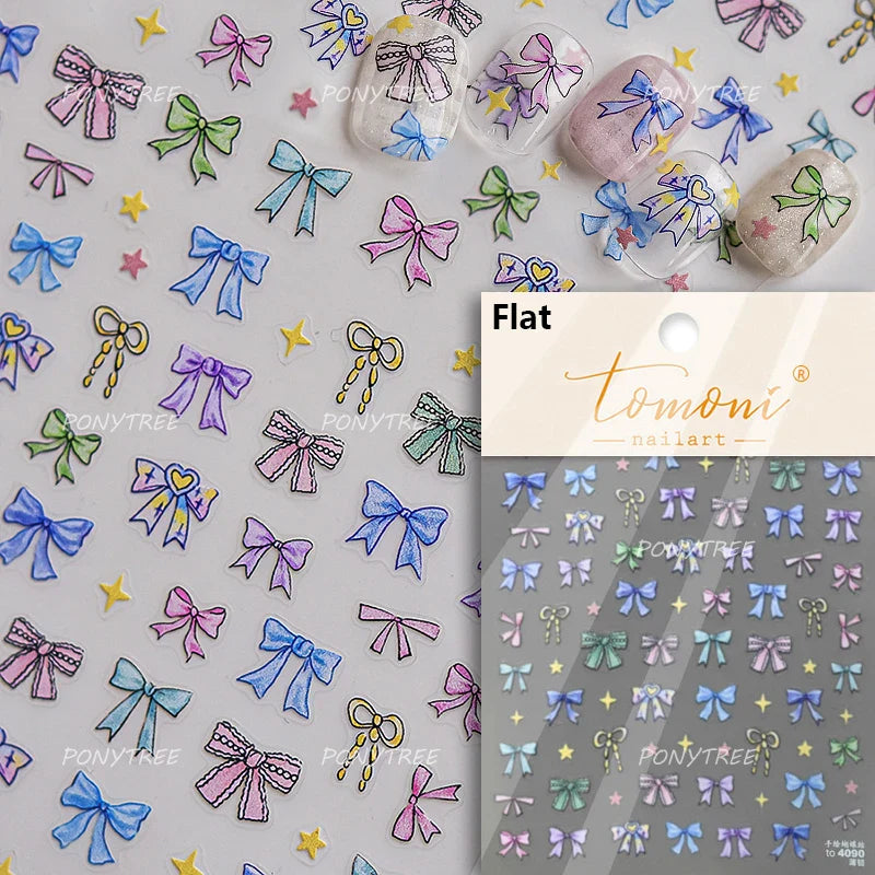 Chic Red Bowknot Silk Ribbon Pearl Elegant Line Self Adhesive Nail Art Stickers Dressy Rhinestone Manicure Decals Nail Supplies (Online Order Only)