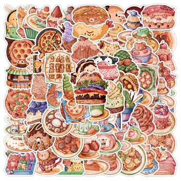 10/30/50/100PCS Cute Cartoon Animal Food Stickers Kids Toy DIY Suitcase Fridge Phone Notebook Laptop Bike Waterproof Decals Gift (ONLINE ORDER ONLY)