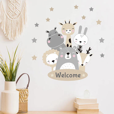 2PC Cartoon Cute Africa Animals Wall Stickers Elephant Giraffe Bear Fox Kids Room Kindergarten Home Decoration (ONLINE ORDER ONLY)