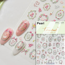 Chic Retro Rose Photo Frame Dried Flower Petal Self Adhesive Nail Art Stickers 5D Hot Stamping Relief Rhinestone Manicure Decals (Online Order Only)