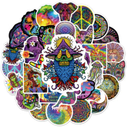50pcs Hippy Psychedelic Graffiti Stickers Pack Phone Case Ipad Motorcycle DIY Sticker Scrapbooking Supplies Journal Accessories (Online Order Only)