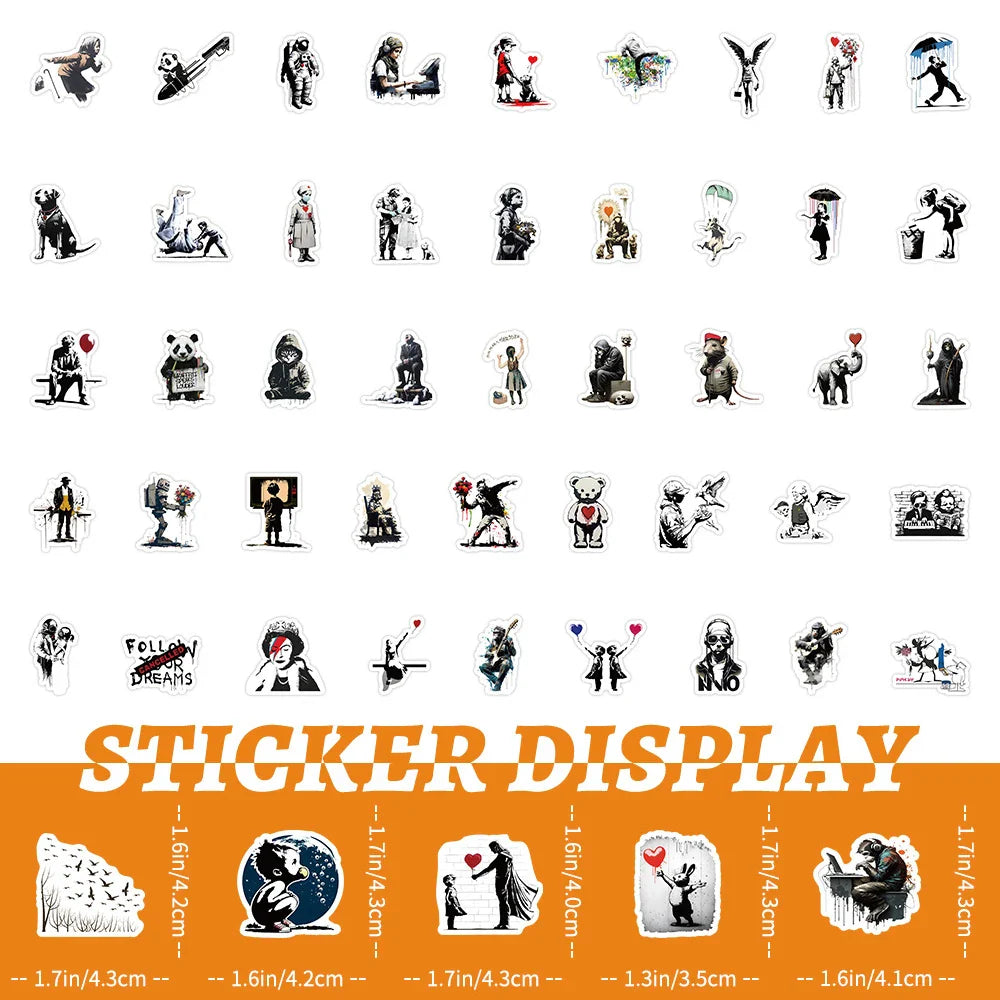 10/30/50/100pcs Cartoon Banksy Street Art Graffiti Stickers Decals Kids Toys Notebook Laptop Phone Notebook Decoration Sticker (Online Order Only)