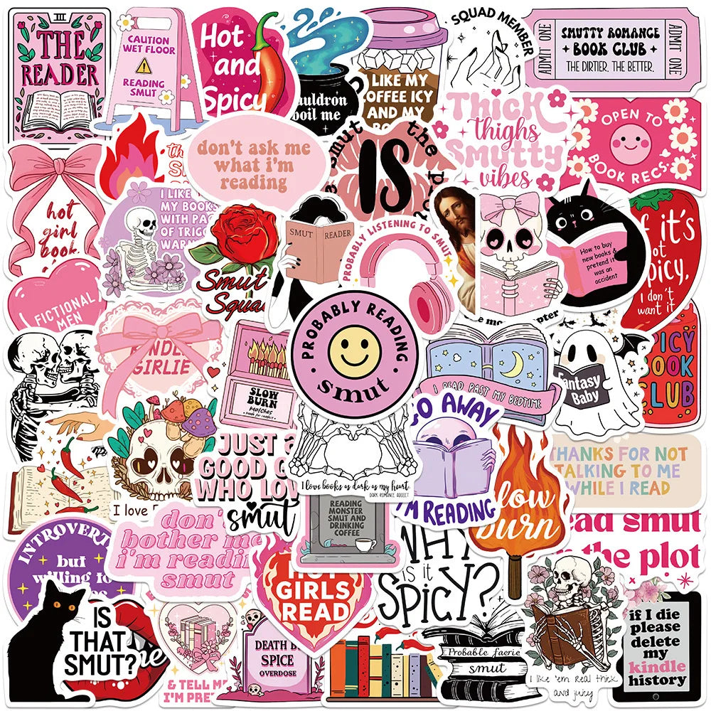 10/50pcs Pink Romance Smutty Reading Book Bookish Stickers Kindle Aesthetic Diary Stationery Scrapbook Phone Laptop Bike Sticker (ONLINE ORDER ONLY)