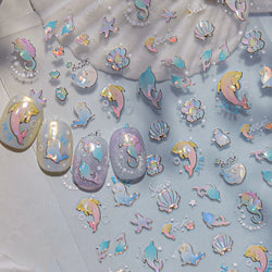 Colored Whale Seahorse Shell Crab Otter Pearl Oyster Starfish Ocean Dreamy Adhesive Nail Art Stickers Manicure Decals Wholesale (ONLINE ORDER ONLY)