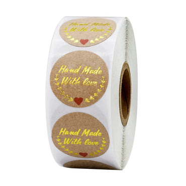 100-500pcs Handmade With Love Stickers 25mm Brown Wedding Stickers For Party Favors Decoration Envelope Seals Stationery (ONLINE ORDER ONLY)