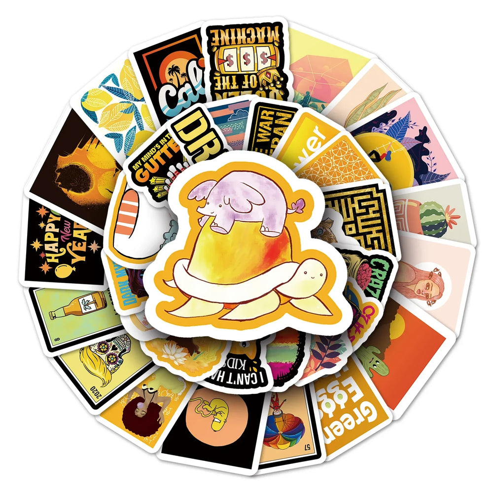 50Pcs Yellow Cartoon Waterproof Vinyl Stickers for Skateboard Snowboard (ONLINE ORDER ONLY)