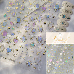 Lovely Love Heart Graffiti Crystal Geometric Cat's Eye Macaron Color Hollow Out Self Adhesive Nail Art StickersManicure Decals (ONLINE ORDER ONLY)