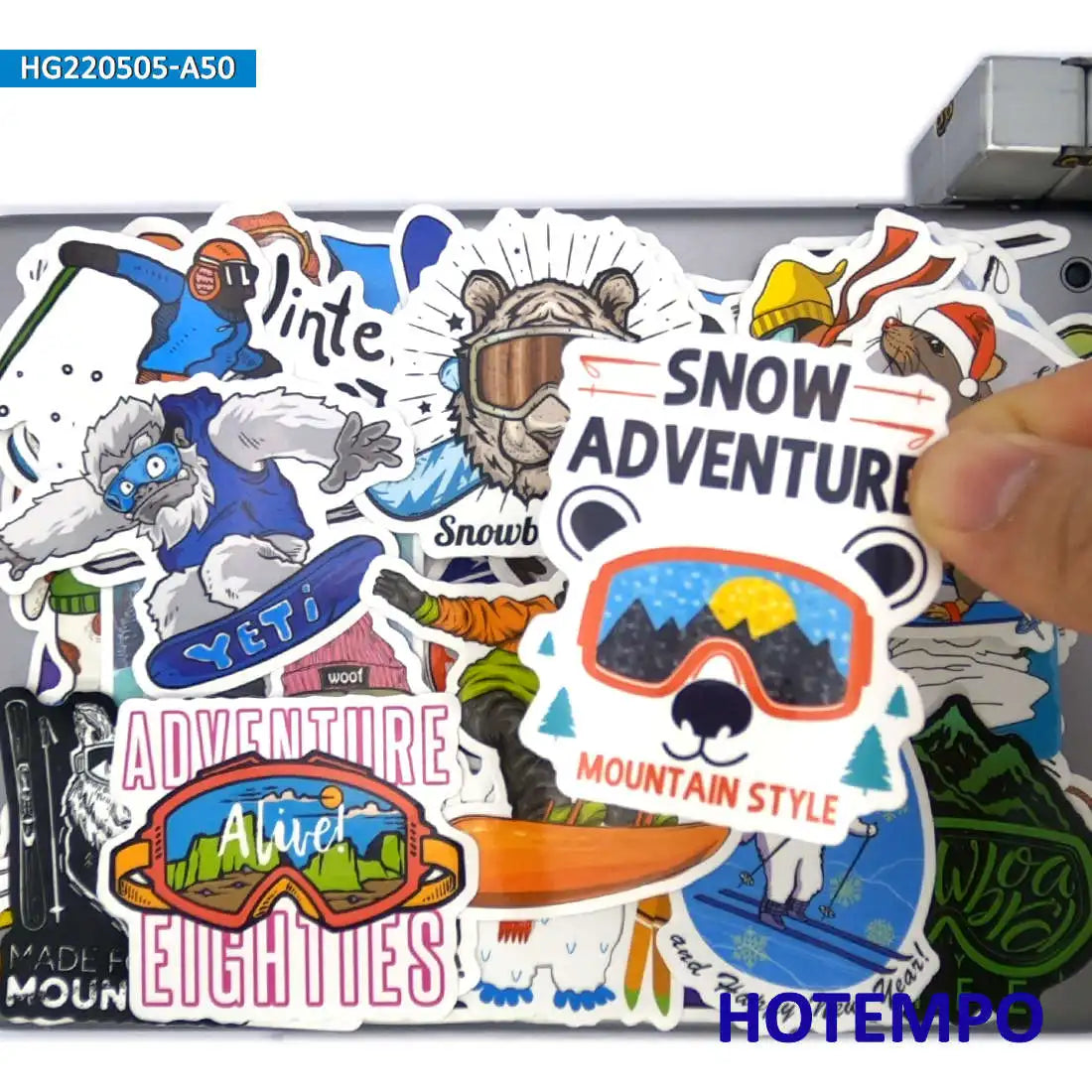 50pcs Snow Adventure Alpine Nordic Freestyle Skiing Cartoon Graffiti Phone Laptop Stickers for Motorcycle Car Waterproof Sticker (ONLINE ORDER ONLY)