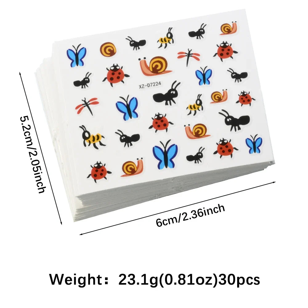 30pcs/Set Y2K 3D Cute Insect Nail Stickers Chic Dragonfly Spider Insect Butterfly Design Sliders Ladybug Beetle Manicure Decals* (Online Order Only)