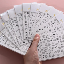 1Pc 3D Cute Black Silver Smile Dog Decals Y2K Cartoon Cat Footprint Nail Stickers Graffiti Star Heart DIY Manicure Slider Decor* (ONLINE ORDER ONLY)