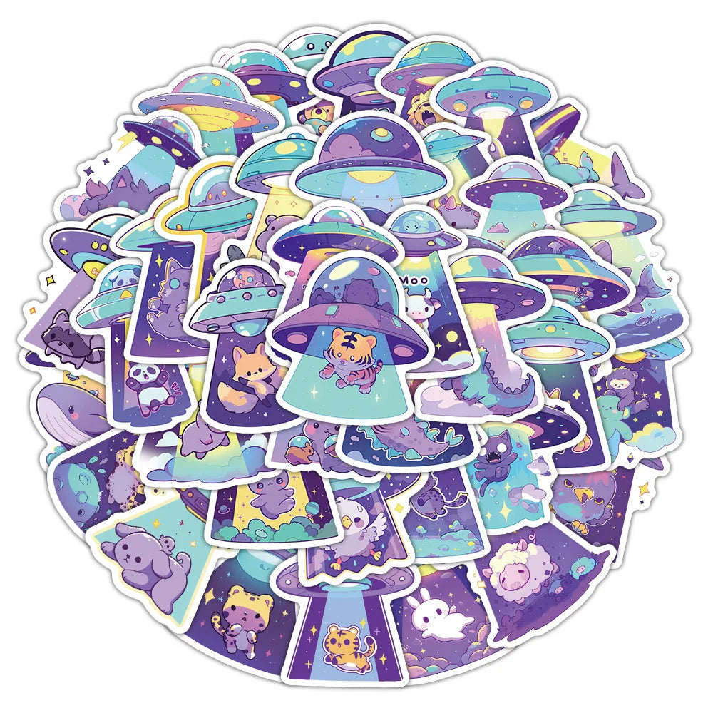 10/30/54PCS Funny UFO Graffiti Stickers Cute Animal Sticker Cat Dog Cartoon Decals Luggage Laptop Phone Guitar Bike Decoration (ONLINE ORDER ONLY)