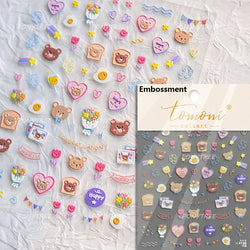 Charm Retro Bear Candy Cake Bowknot Rabbit Bunny Strawberry Footprint Muffin 3D Adhesive Nail Art Stickers Chic Manicure Decals (ONLINE ORDER ONLY)