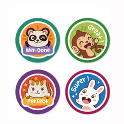 100-500 Pcs 1inch/2.5cm Animal Good Job Cool Stickers Roll for Envelope Praise Reward Student Work Label Stationery Seal Lable (ONLINE ORDER ONLY)