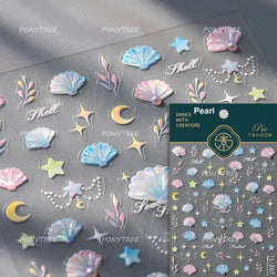 Romantic Pink Blue Shell Sea Grass Star Moon Summer Self Adhesive Nail Art Stickers Leaves Reliefs Manicure Decals Wholesale (ONLINE ORDER ONLY)