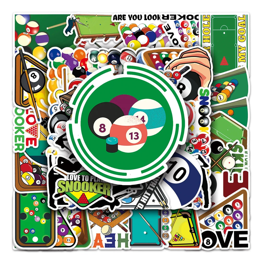 50Pcs Billiards Cartoon Waterproof Vinyl Stickers for Skateboard Snowboard (Online Order Only)