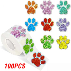 100-500pcs Blue laser Sticker Paw Print Reward Stickers Dog Cat Bear Paw Labels for Teacher Student Stationery Sticker (Online Order Only)