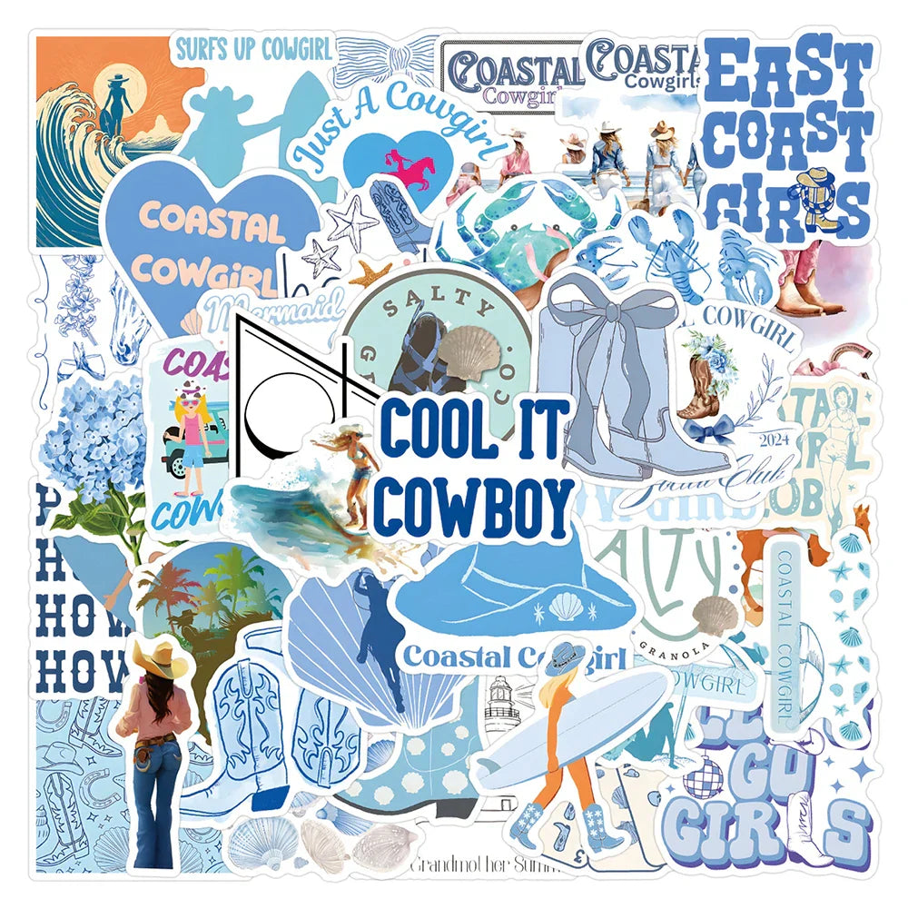 Coastal Cowgirl Blue Stickers Pack - VSCO Decals for Notebook, Phone, Car, Fridge, Suitcase (ONLINE ORDER ONLY)