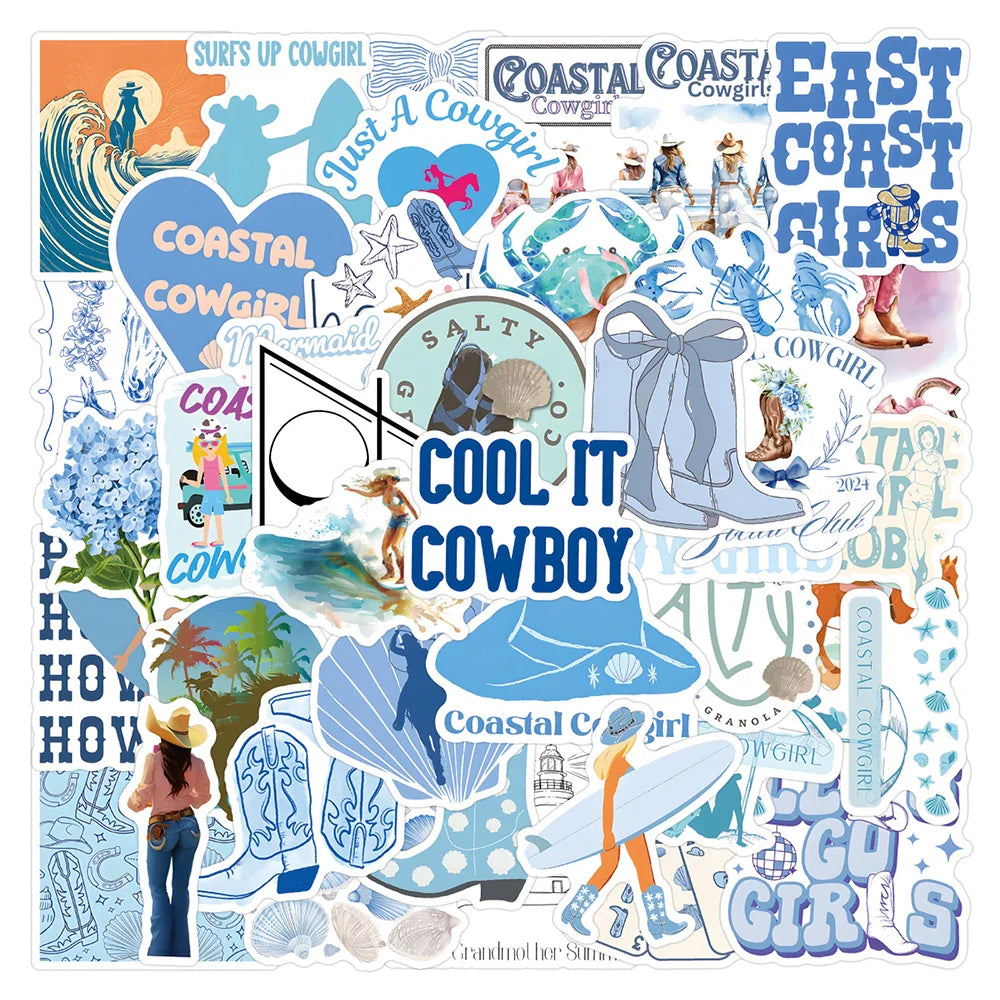 Coastal Cowgirl Blue Stickers Pack - VSCO Decals for Notebook, Phone, Car, Fridge, Suitcase (ONLINE ORDER ONLY)