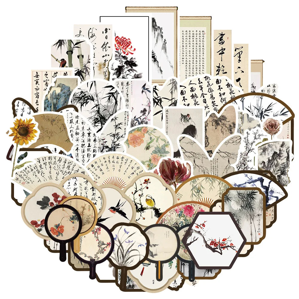 Ancient Style Clear Breeze Wash Painting Stickers - 10/30/60Pcs for Suitcase, Skateboard, Laptop, Luggage, Phone, DIY Decal (ONLINE ORDER ONLY)