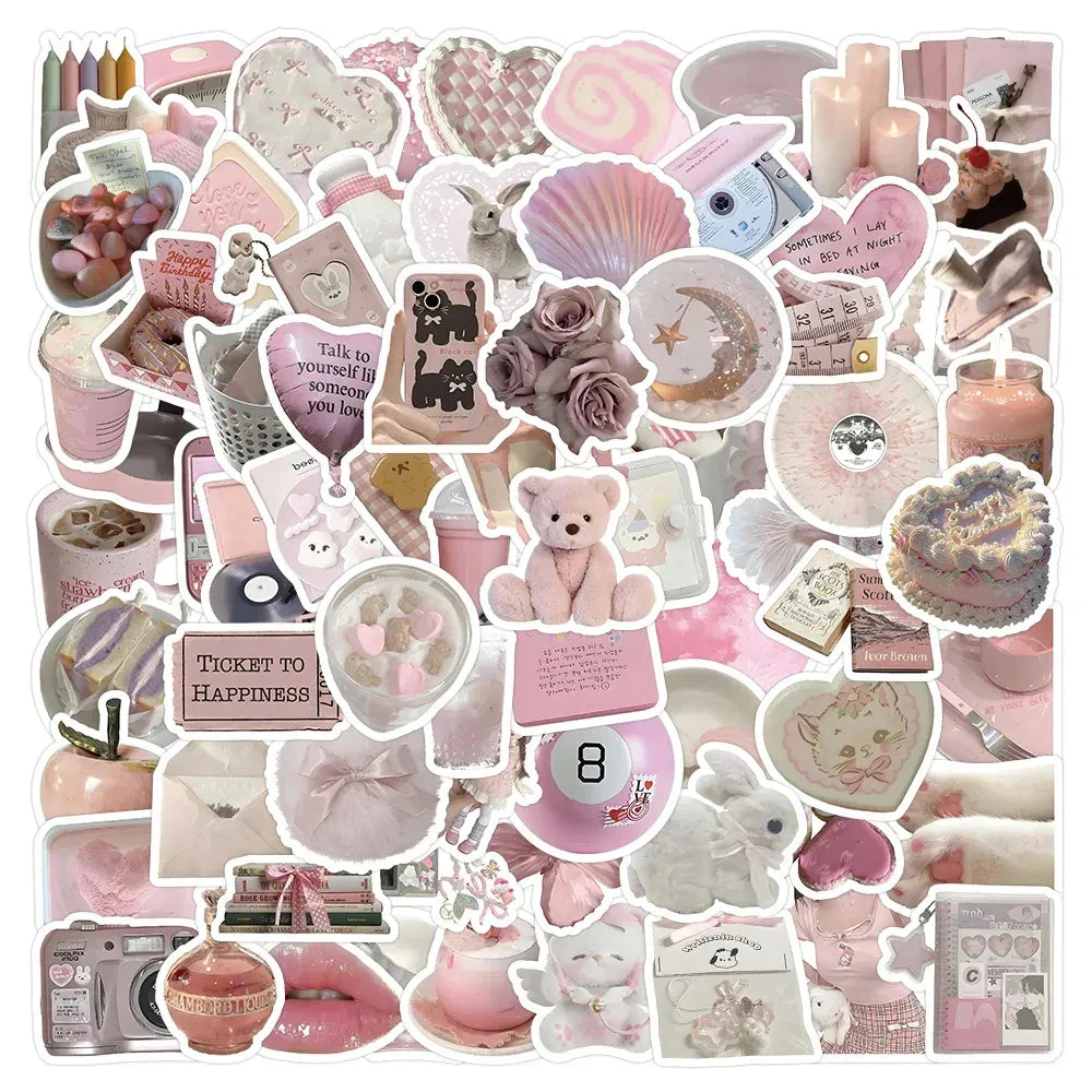 Kawaii Pink Aesthetic Stickers Cartoon Decals for Laptop Suitcase Scrapbook (Online Order Only)
